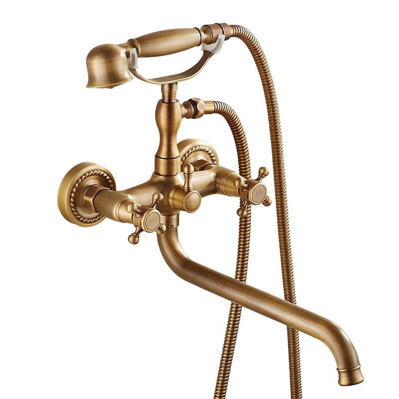Antique Brass Wall-Mounted Bathtub Faucet Set