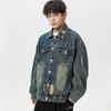 American Retro Yellow Mud-dyed Jacket for Men in Autumn New Casual Workwear Jacket Distressed Washed Denim Jacket