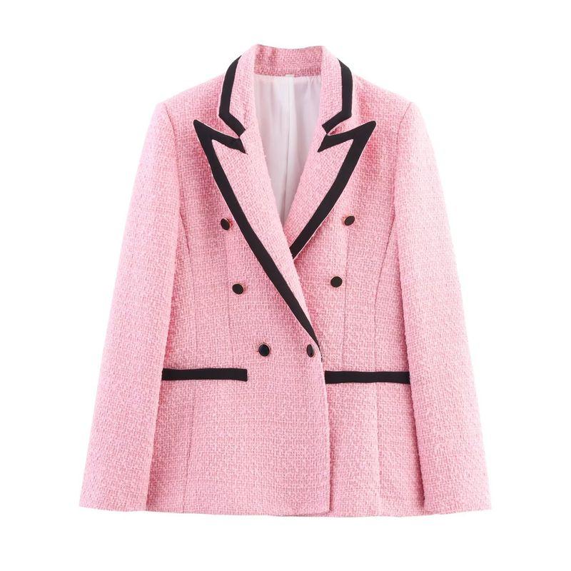 

Kaslead New Women clothes Western Style Fashion Simple and Versatile Contrast Color Blazers Pink L
