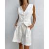 Suit European and American Design Cotton and Linen Suit Vest Set Women clothes Summer Leisure Sleeveless Vest Shorts Two-piece Set
