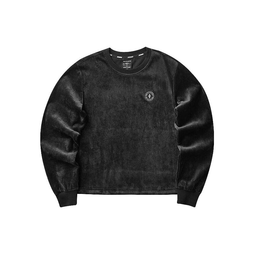 Skechers Solid Color Round Neck Knitted Pullover Sweatshirt Women sweatshirt Carbon-Black L423W056-0018 L