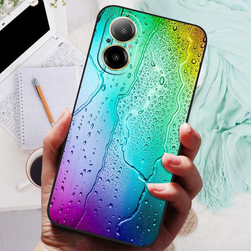 Für Realme C67 4G Hülle RMX3890 Beliebte Blumengemalte Abdeckung Silikon Handyhülle Für Realme C67 C 67 RealmeC67 4G Weiche Taschen Schwarz