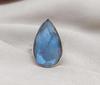 Faceted Pear Labradorite Ring: Handmade 925 Sterling Silver, Boho Minimalist