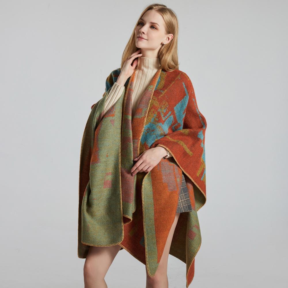 Women's Fashion Jacquard Imitation Cashmere Shawl - Thickened, Warm, Large Cape Scarf