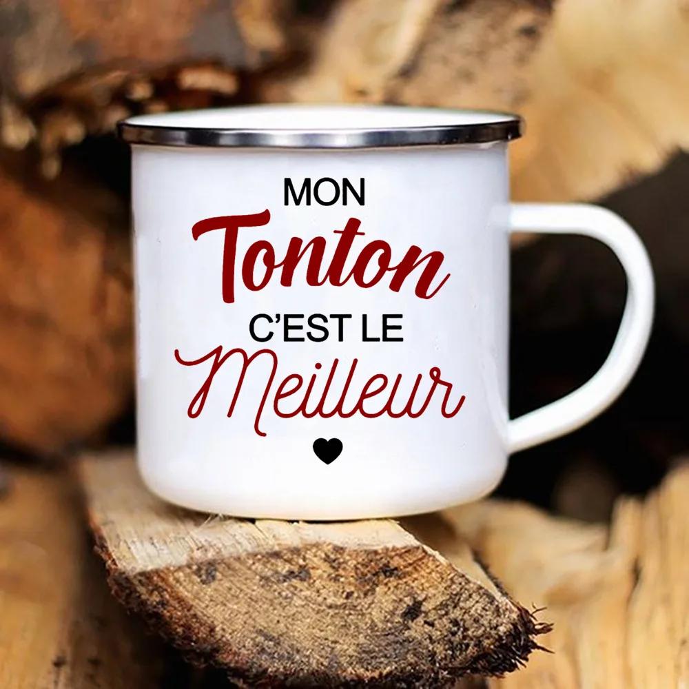 Bester Onkel der Welt Druck Tassen Kreative Kaffeetassen Getränke Wasser Tee Camping Emailletasse Outdoor Henkel Trinkgeschirr Tonton Geschenk