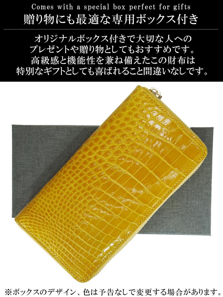 Yellow Crocodile Long Wallet for Men and Women, Made from a Single Piece of Genuine Alligator Leather, with a Round Zipper, Coin Purse, Card Slots,