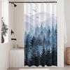 Blue Misty Forest Shower Curtain Set Ombre Navy Blue White Waterproof Fabric Shower Curtains Nature Tree Mountain Woodland Decorative Bathroom Bath Cu