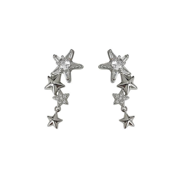 111 Silver Needle Cold Wind Diamond Pentagram Earrings Women's Light Luxury Premium Versatile Temperament Earrings Internet celebrity earrings
