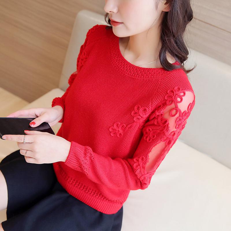 Sweater Women 2025 New Fashion Short Embroidered Pullover Lace Knitwear Thin Loose Openwork Trending Sweater Autumn and Winter