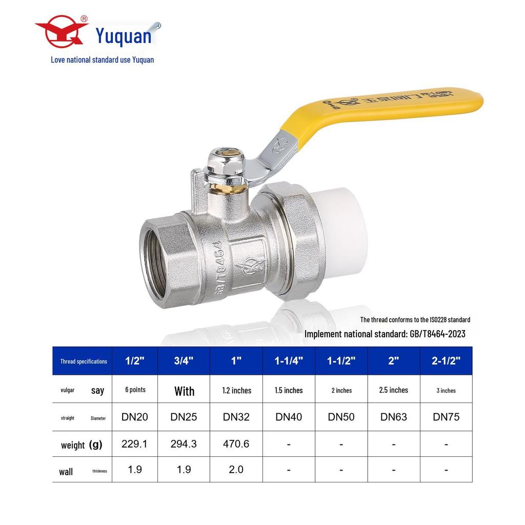 Yuquan PPR Brass Ball Valve - Quick Connect, Single/Double, Hot Melt, Internal/External Thread