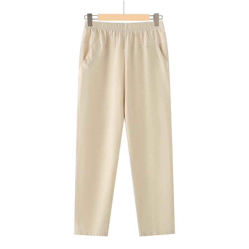 

Mom s Summer Ice Silk Slim-Fit Pants for Middle-Aged & Elderly Women 3XL (for 110-125 jin) бежевий