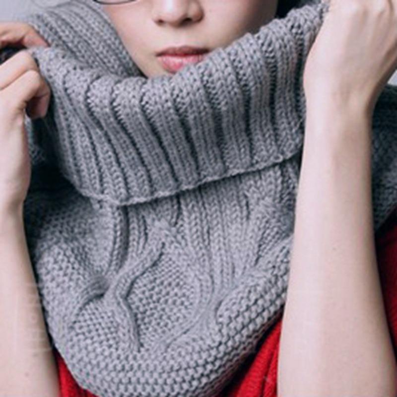 

Осенне-зимний женский теплый вязаный жаккардовый шарф, однотонный шерстяной утолщенный чехол для шеи в форме восьмерки 50cm серый