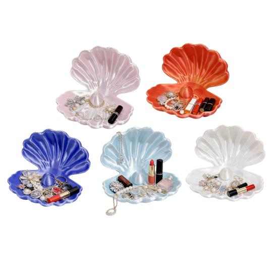 3D-Printed Shell Shape Jewelry Organizer Tray Pearl Luster Desktop Storage Decoration for Earrings Rings Bracelets Lipstick Gift