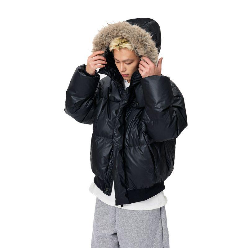 Jungle Tiger 90 White Duck down Fur Collar down Jacket for Men and Women, Winter Water-Repellent, Thickened, Cold-Proof, Loose Hooded Coat