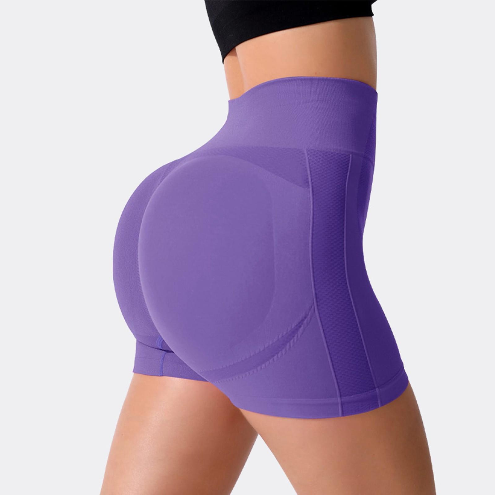 

Женские модные однотонные шорты для йоги с подъемом бедер, быстросохнущие, дышащие, спортивные, обтягивающие шорты для фитнеса с высокой талией, из трех частей L фиолетовый