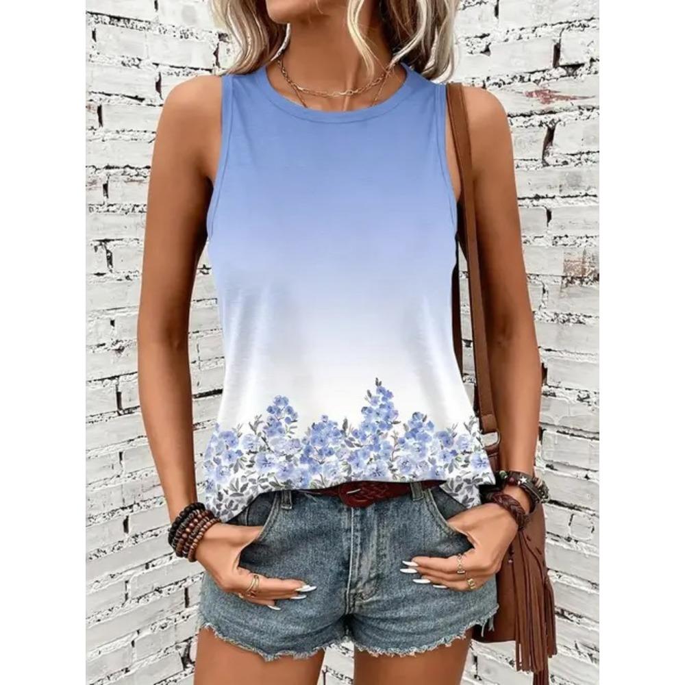 Summer flower 3D printed vest for women's casual O-neck