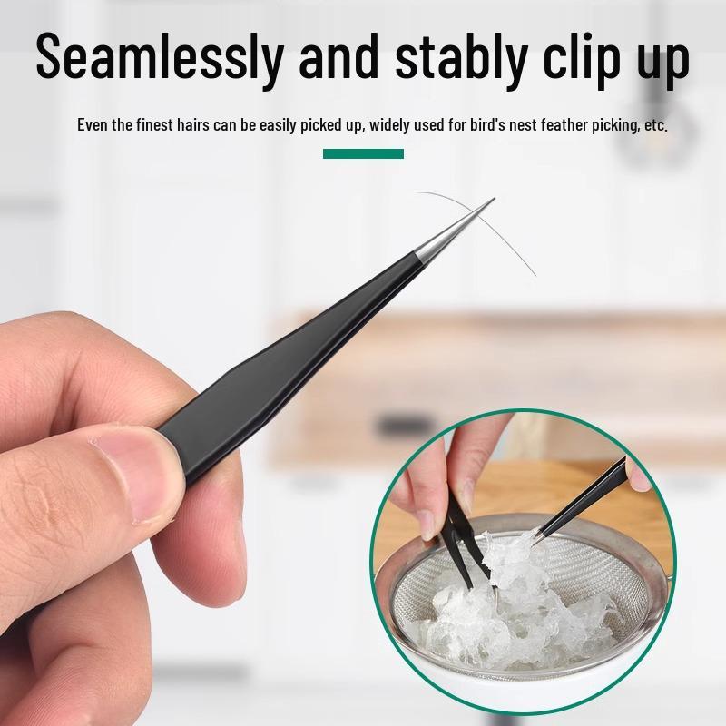 Bao Lian Anti-static Stainless Steel Tweezers - Bent Tip & Fine Pointed Tip for Precision Bird's Nest Hair & Blackhead Removal