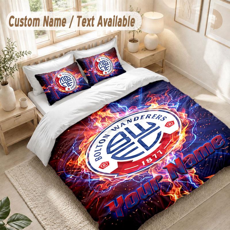 Custom Name Bedding Set 3 PiecesBolton Wanderers FC Print Duvet Cover + 2 Pillowcases Soft Bed Decor