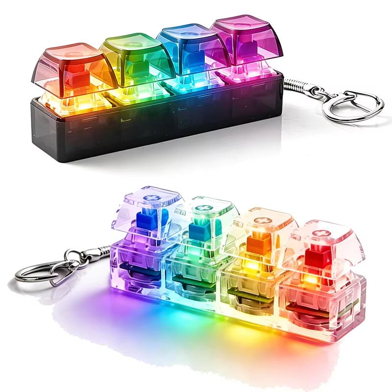 FTCY 4 Tasten Mechanische Tastatur Schlüsselanhänger Fidget Spielzeug Mit Lichtern Für Erwachsene Zur Stressbewältigung Dekompression Beruhigendes Zubehör