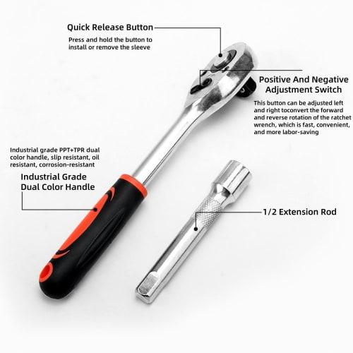 12-Piece Socket Wrench Set with 6.35mm (1/4") Drive Hex Sockets, Quick-Release Ratchet Handle, and Holder for Vehicle Maintenance, Repairs, and Automo