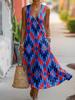 Summer V-neck Sleeveless Diagonal Button-up Vest Skirt Long Women's Vacation Casual Dress