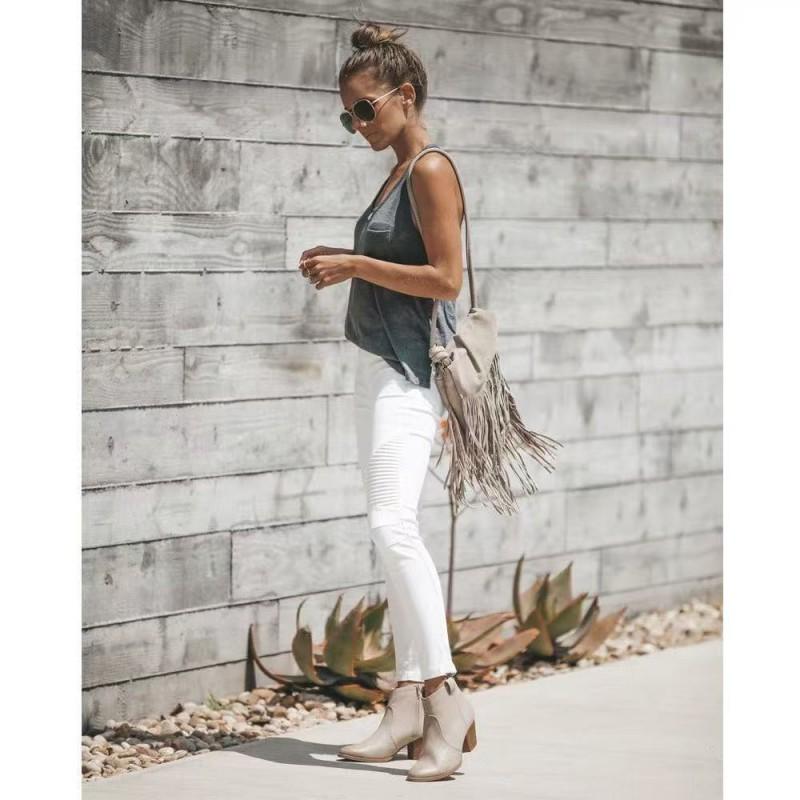 White Slim Fit Jeans Women Casual Washed Denim Pants Mid Rise Long Trousers