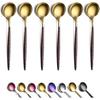 Gold Coffee Spoons Set of 6, Kyraton Stainless Steel 5.1" Hammered Brown Handle Demitasse Spoons, Tiny Espresso Spoons, Small Mini Coffee Spoons,