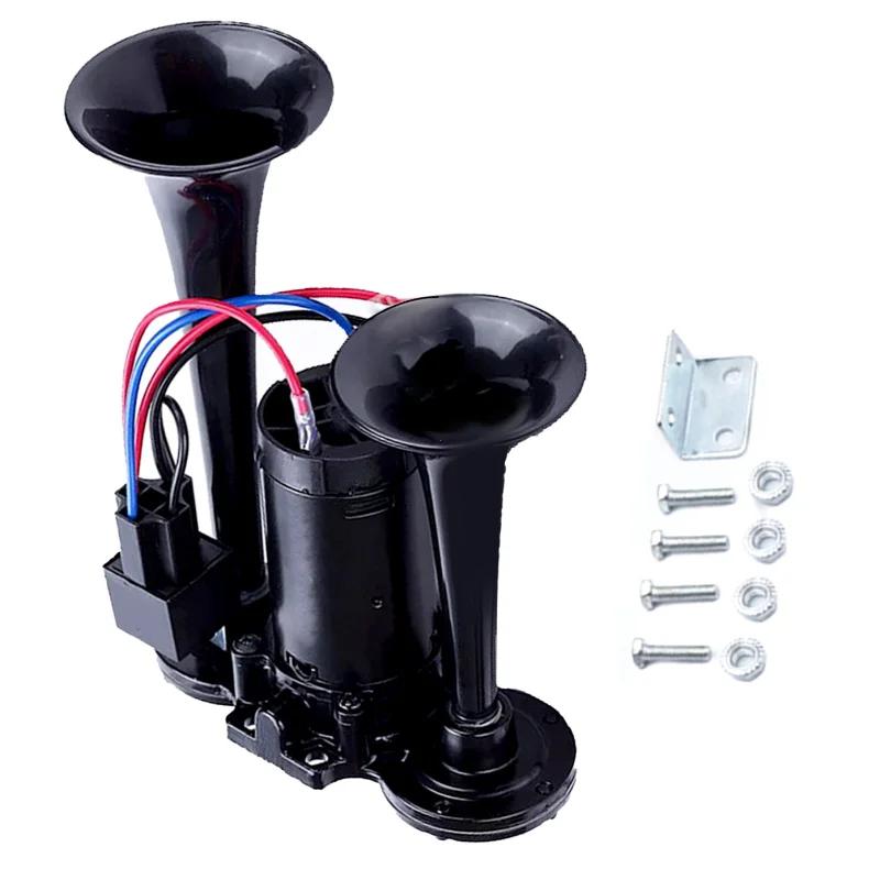 

600 дБ гудок 12 В супер громкий автомобильный электрический гудок с двумя трубами воздушный гудок динамик для автомобиля внедорожника лодки поезда мотоцикла автофургона грузовика 12V чёрный