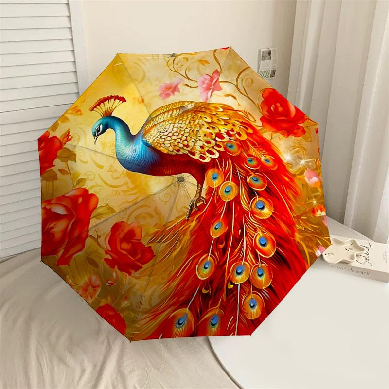 

1PC peacock flowers Automatic Open/Close Umbrella with Windproof, 8-Rib Sturdy Canopy, Durable Ribs, Fashionable Design, 1304A