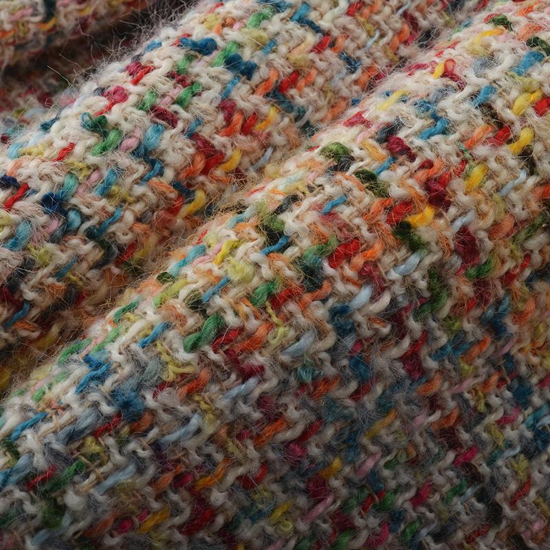 Damen Plus Size Tweedmantel im französischen Stil - Regenbogenwebung, mittellang, 200 Jin, Frühjahrskollektion