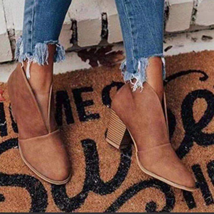 Large size Martin boots autumn and winter new thick heel thin solid color leather shoes women's boots