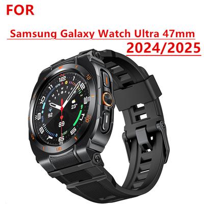 Metalowa Obudowa+Pasek do Samsung Galaxy Watch Ultra 47mm Pasek Silikonowy Oddychający Pasek Zamienny do Samsung Galaxy Ultra 2025/2024 Correa