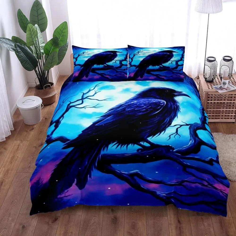 Dusk Raven Poe Duvet Cover Set King Queen Double Full Twin Single Size Bed Linen Set Duvet Cover Bed Set Quilt Cover Pillowcase