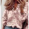 Women Floral Printed Ruffle Tops Long Sleeve Fashion Letter Shirt