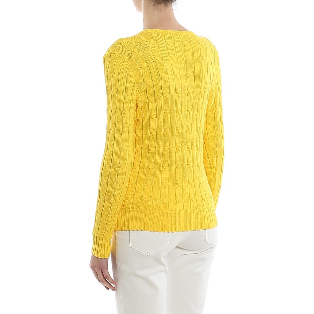 Polo Ralph Lauren Logo Embroidered V-Neck Pullover Long Sleeve Knit Sweater Women Sweater Yellow 211580008-057