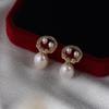 Natural Freshwater Pearl Stud Earrings with Zircon Inlay and Copper Gold-Plated 925 Silver Needle