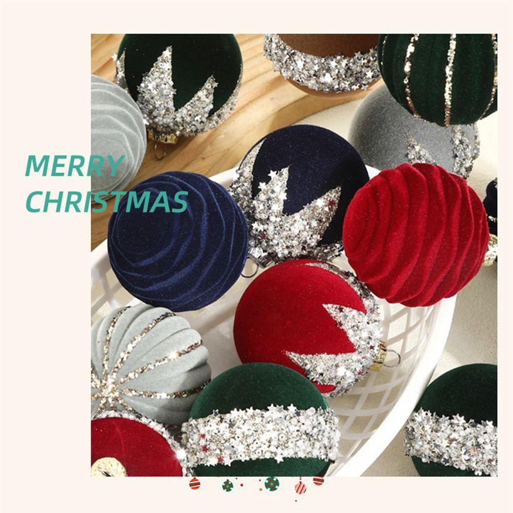 16Pcs Shiny Flocking Christmas Ball Creative Xmas Tree Hanging Pendants  Festival Ornament