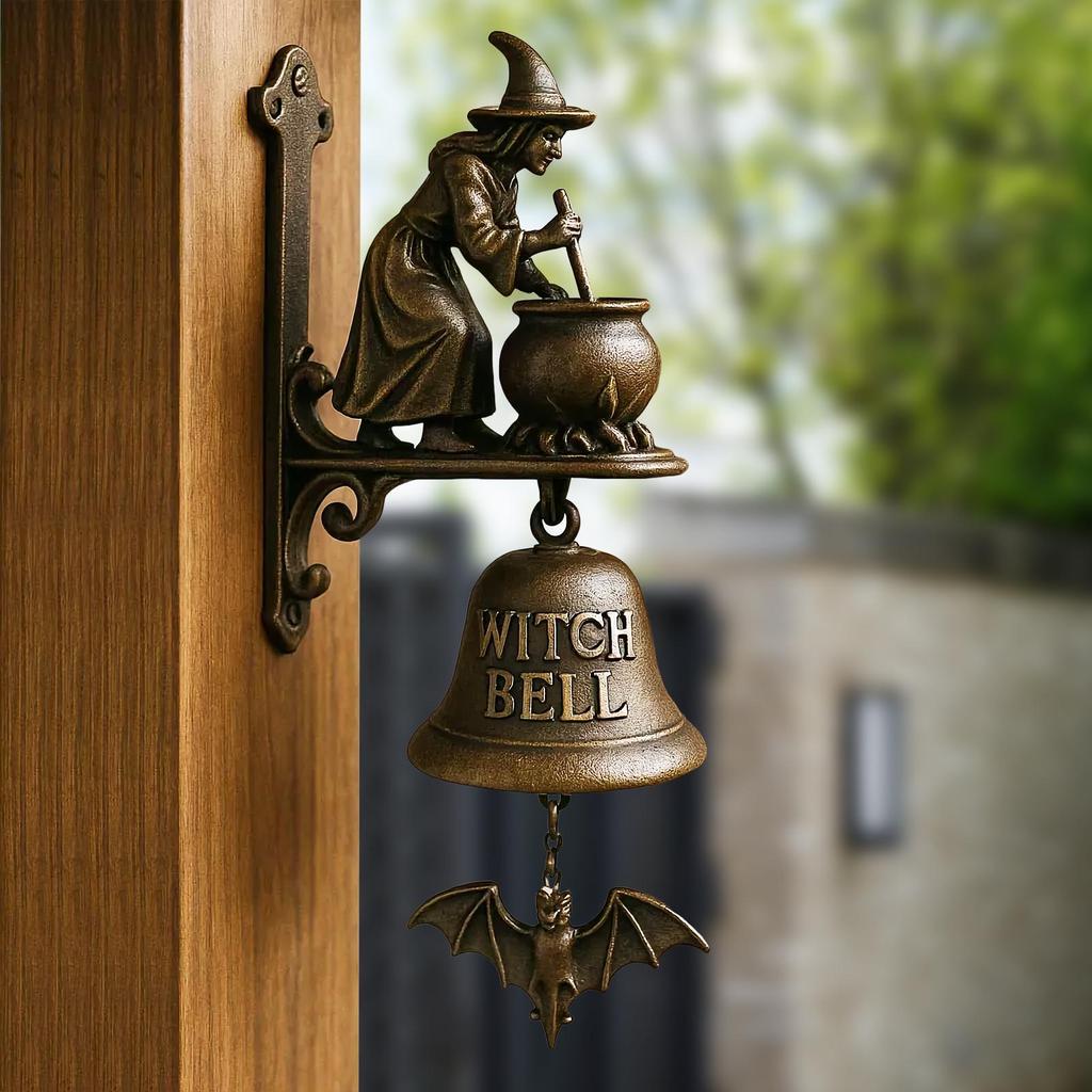 Hexe Dackel Willkommen Türklingel Dekoration Hängende Glocke Retro Metall Außen Vintage Tür Gusseisen Essglocke für Hof Garten
