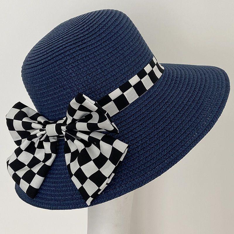 Checkerboard Hat Women's Summer Sun Hat Sun Protection Straw Hat Korean Version Fashion Sun Hat Travel Bucket Hat