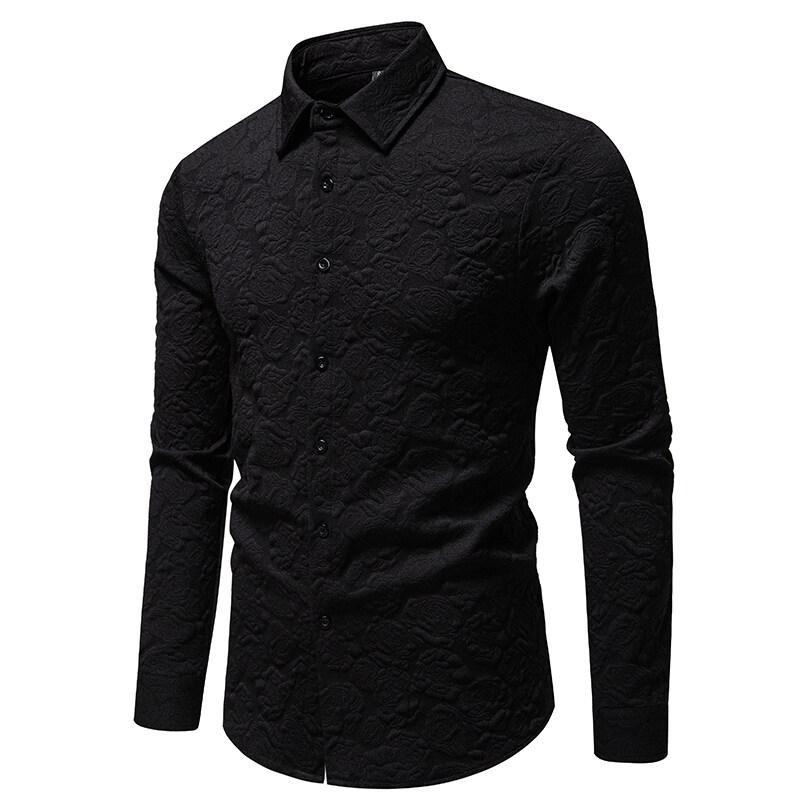New Fashion Embossed Fabric Design Men's Long Sleeve Shirt Spring Casual Solid Business Office Shirts Male Party Nightclub Shirt