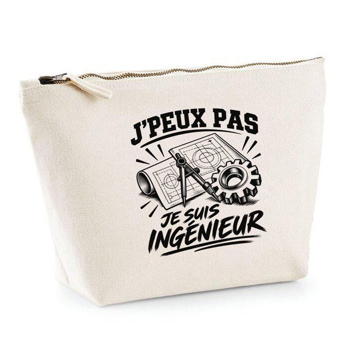 Trousse de toilette - PLANETEE - J'peux pas minimaliste (Ingénieur) - Beige - 100% coton - 3 L, zip métal