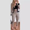 Women's Geometric Houndstooth 3-Piece Set Contrast Trim Long Sleeve Cardigan Tank Top Pants Outfit