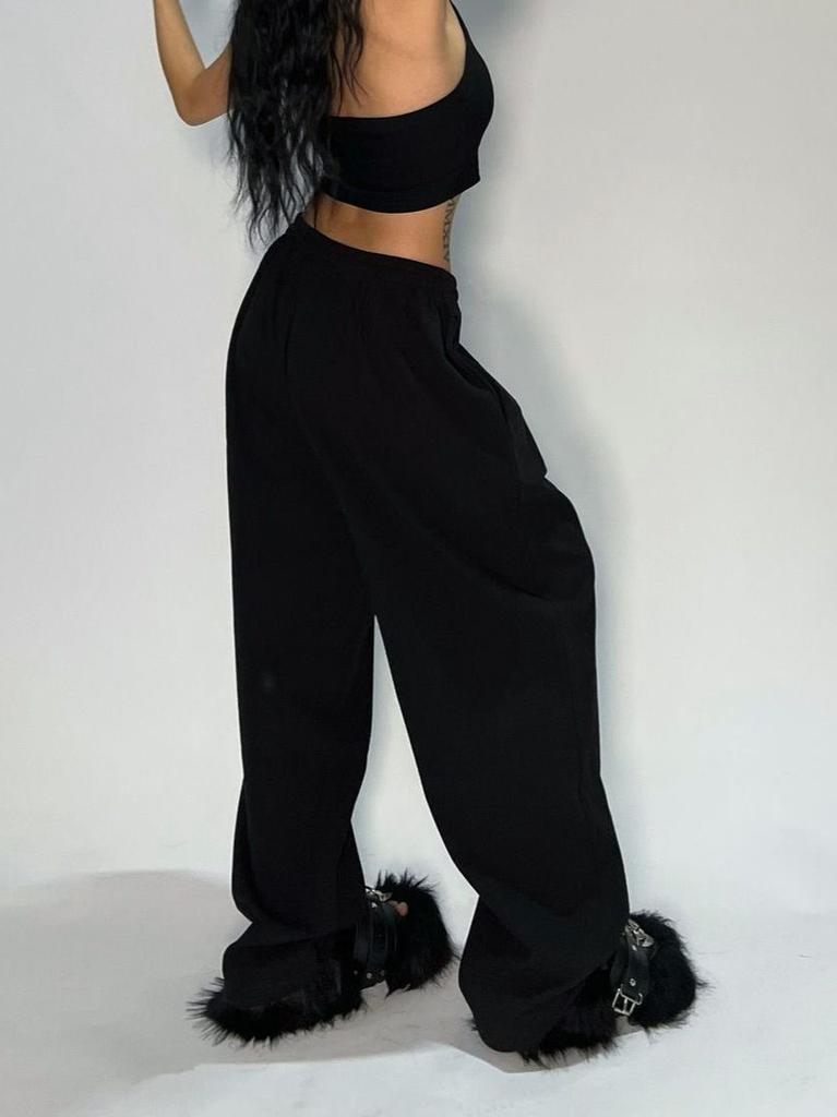 High Waist Wide Leg Pants with Drawstring Loose Fit Long Trousers Relaxed Fit Casual Style for Women Men Unisex Streetwear