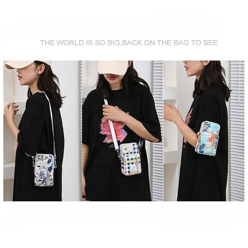Women’s Floral Phone Crossbody Bag Multi Pocket Mobile Phone Purse Lightweight Shoulder Bag Travel Passport Wallet Pouch