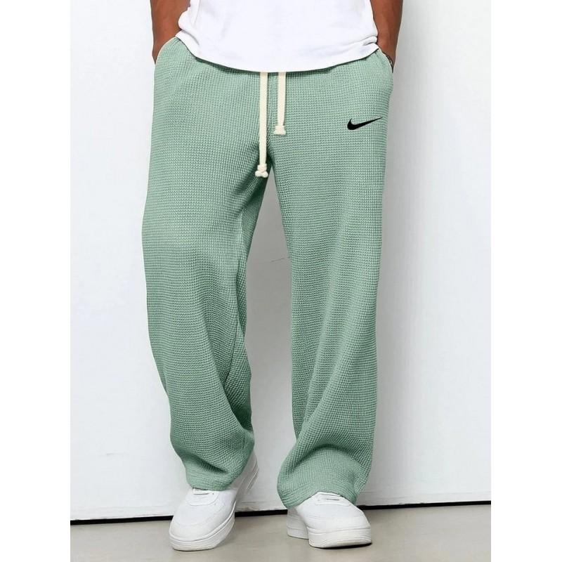 Mens Loose Waffle Knit Wide Leg Jogger Pants Casual Stretch Trousers Daily Wear