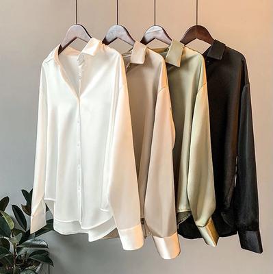 Korėjietiški balti laisvi moteriški marškiniai, rudeniški šviesūs ilgomis rankovėmis, užsegami sagomis, atlenkiamu kaklu, moteriška palaidinė, retro elegantiški moteriški topai