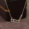 Creative Paper Clip Double Sided Square Pendant Necklace for Women Single Zircon Double Pin Geometric Necklaces Zircon Gifts