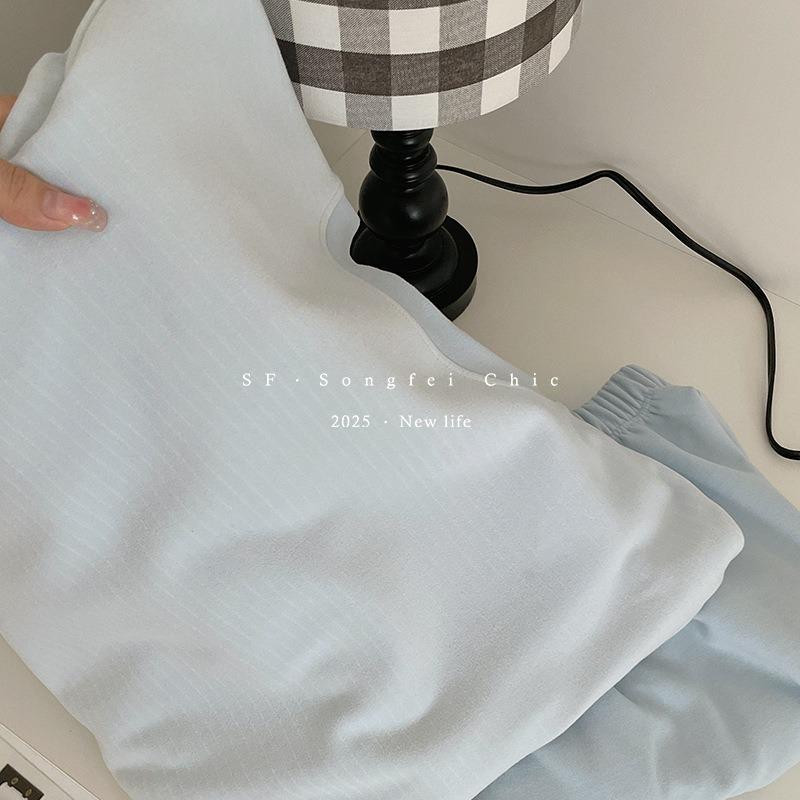 

3 horizontal strip polished pajamas women s set autumn new lazy loose warm pullover loungewear two-piece set One size fits all (80-70 kg)