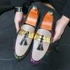 New Men's Pointed Mixed Patchwork Tassel Loafter Patent Leather Casual Shoes Male Formal Wedding Dress Homecoming Zapatos Hombre