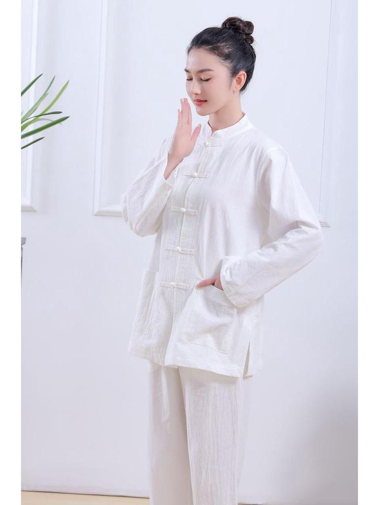 Completo a Maniche Lunghe per Meditazione Buddista Zen - Cotone Lino Stile Tempio Tang